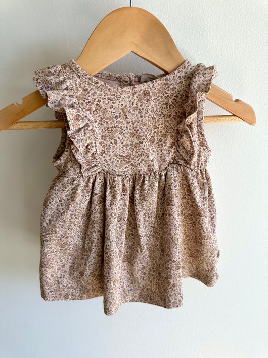 Wheat Neutral Floral Bodysuit Dress / 0-3m