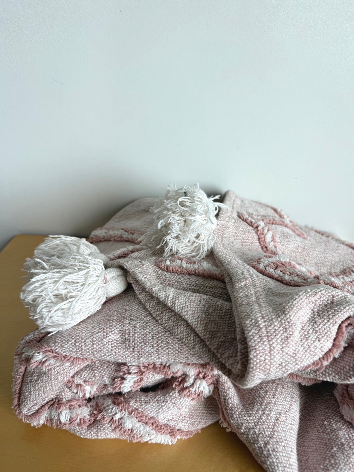 Pink Pom Pom Cotton Blanket (No Shipping)