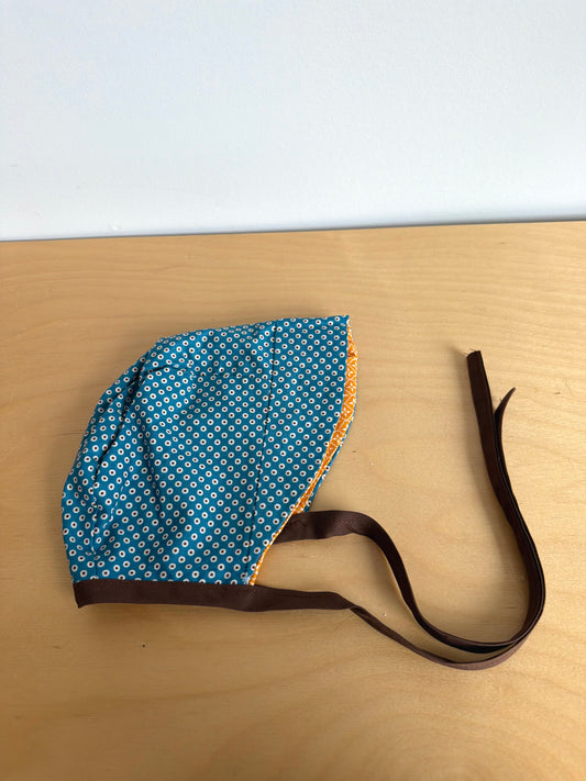 Reversible Blue + Orange Bonnet Hat / 6-12m?