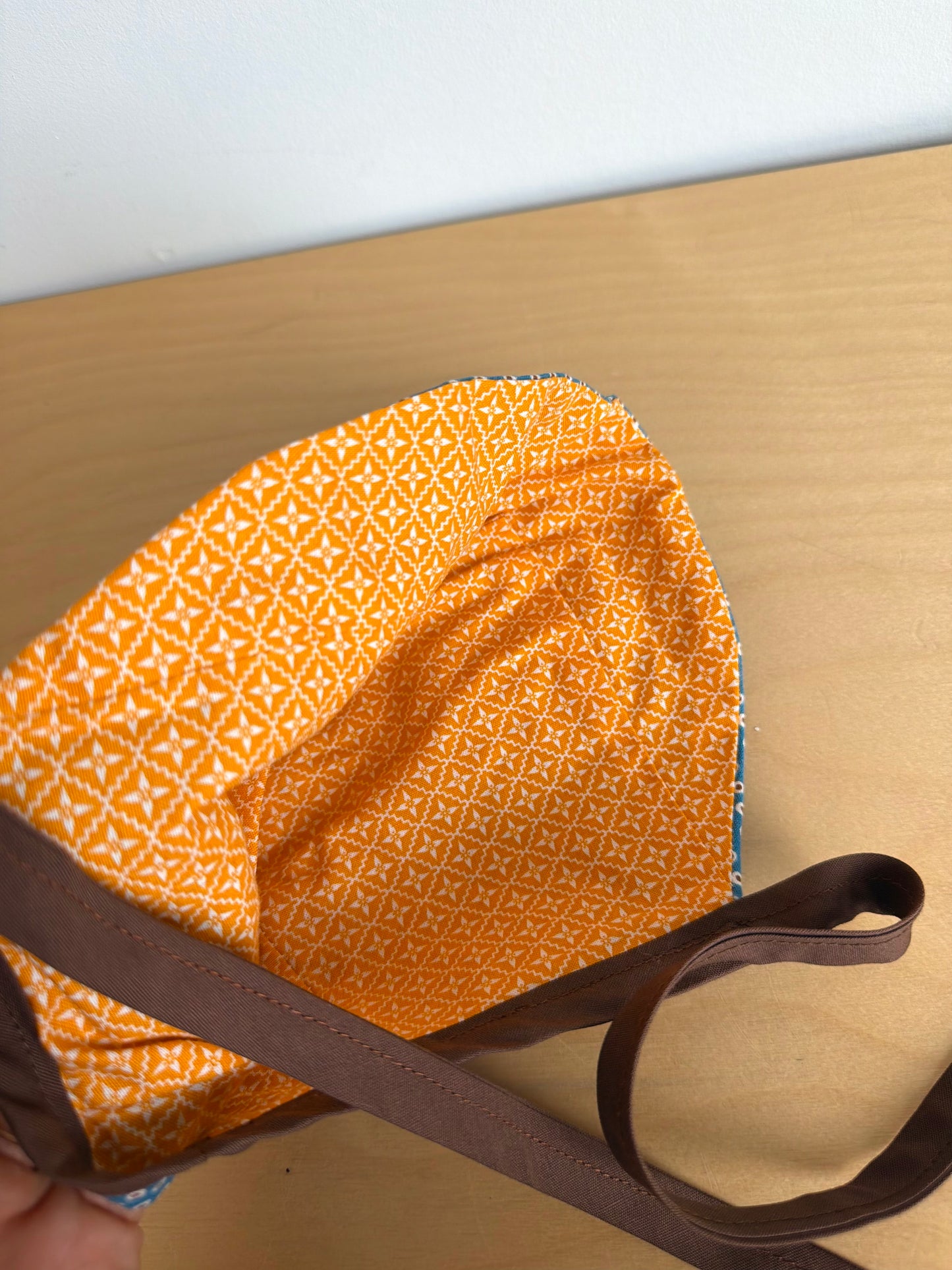 Reversible Blue + Orange Bonnet Hat / 6-12m?