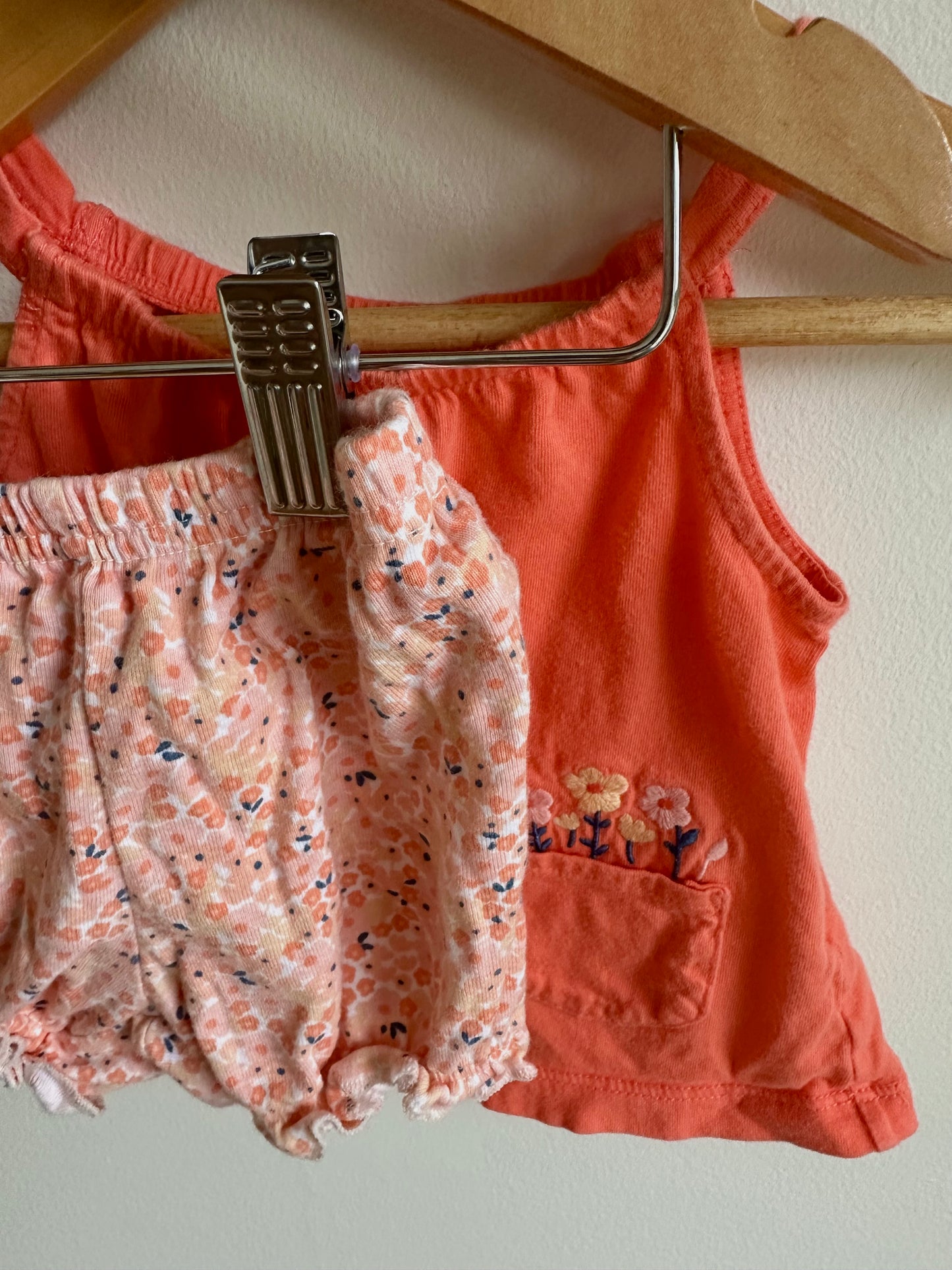 Coral Tank + Floral Shorts Set / 12m