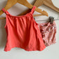 Coral Tank + Floral Shorts Set / 12m