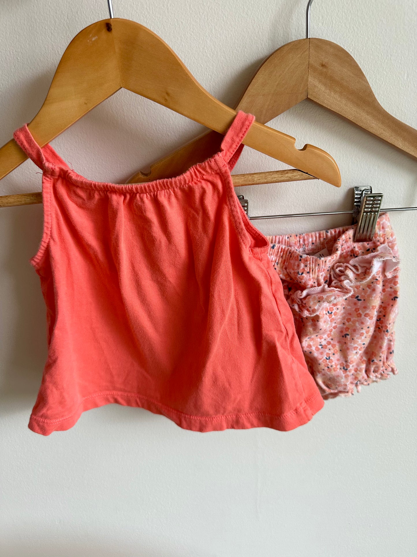 Coral Tank + Floral Shorts Set / 12m