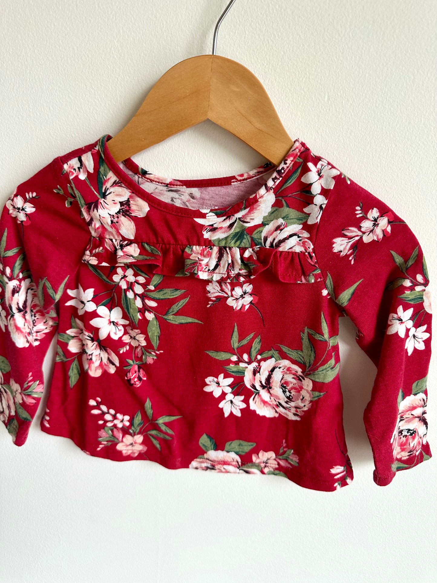 Red Floral Long Sleeve Top / 12-18m