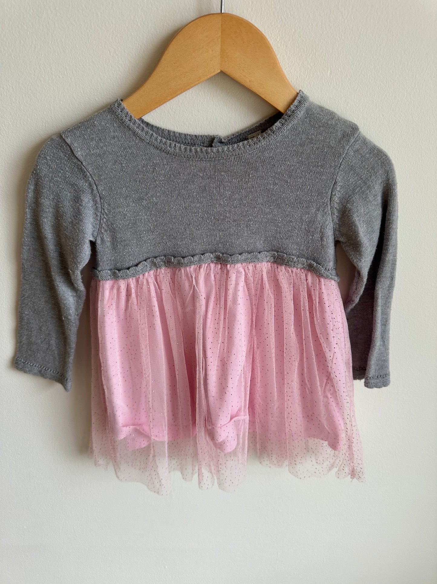 Grey Long Sleeve with Pink Skirt Dress / 9-12m