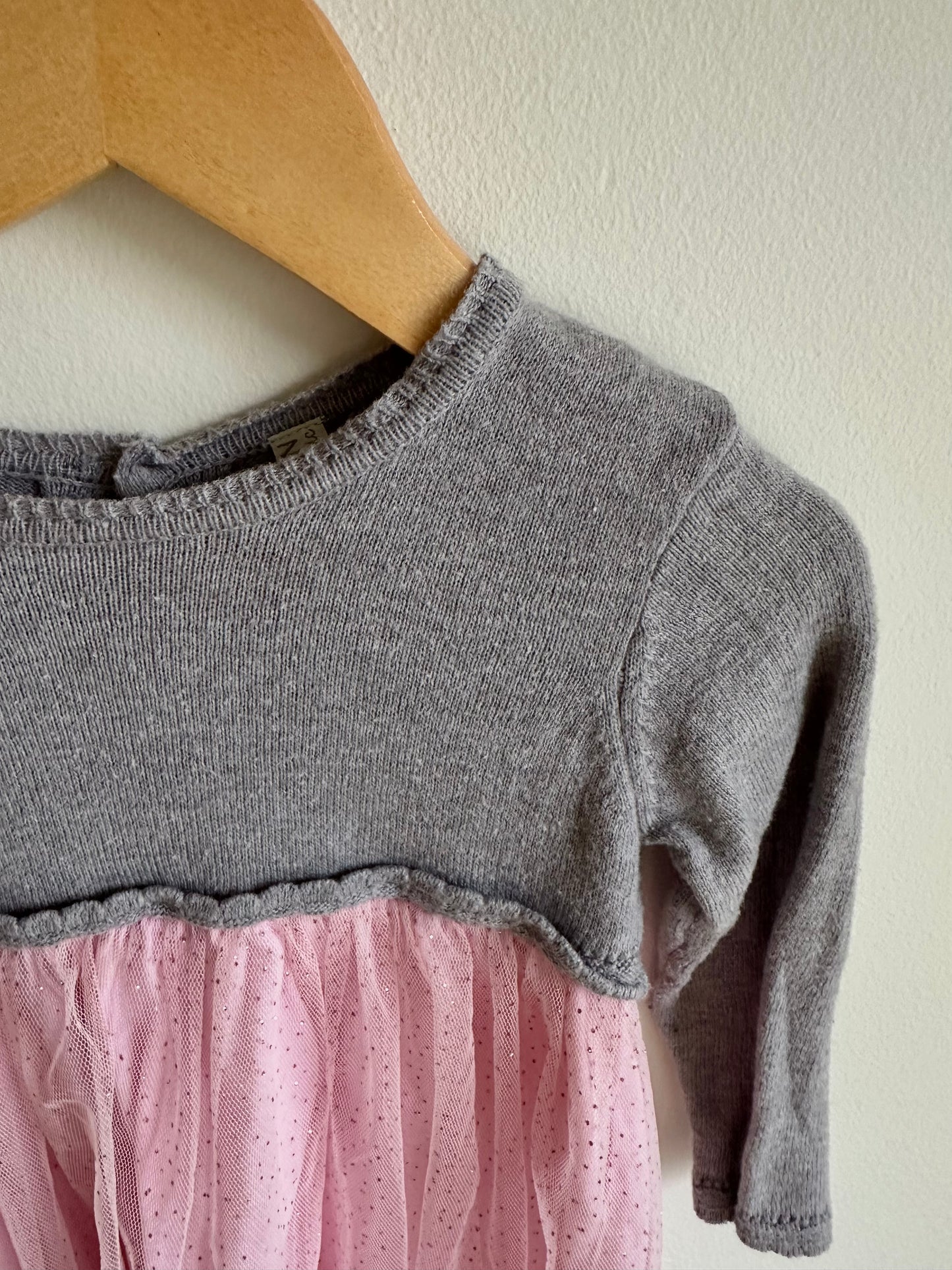 Grey Long Sleeve with Pink Skirt Dress / 9-12m