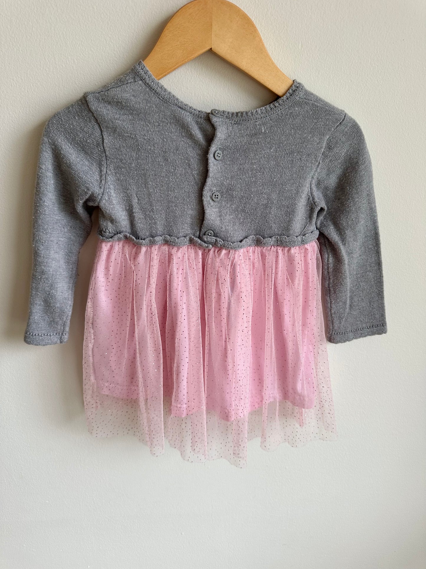 Grey Long Sleeve with Pink Skirt Dress / 9-12m