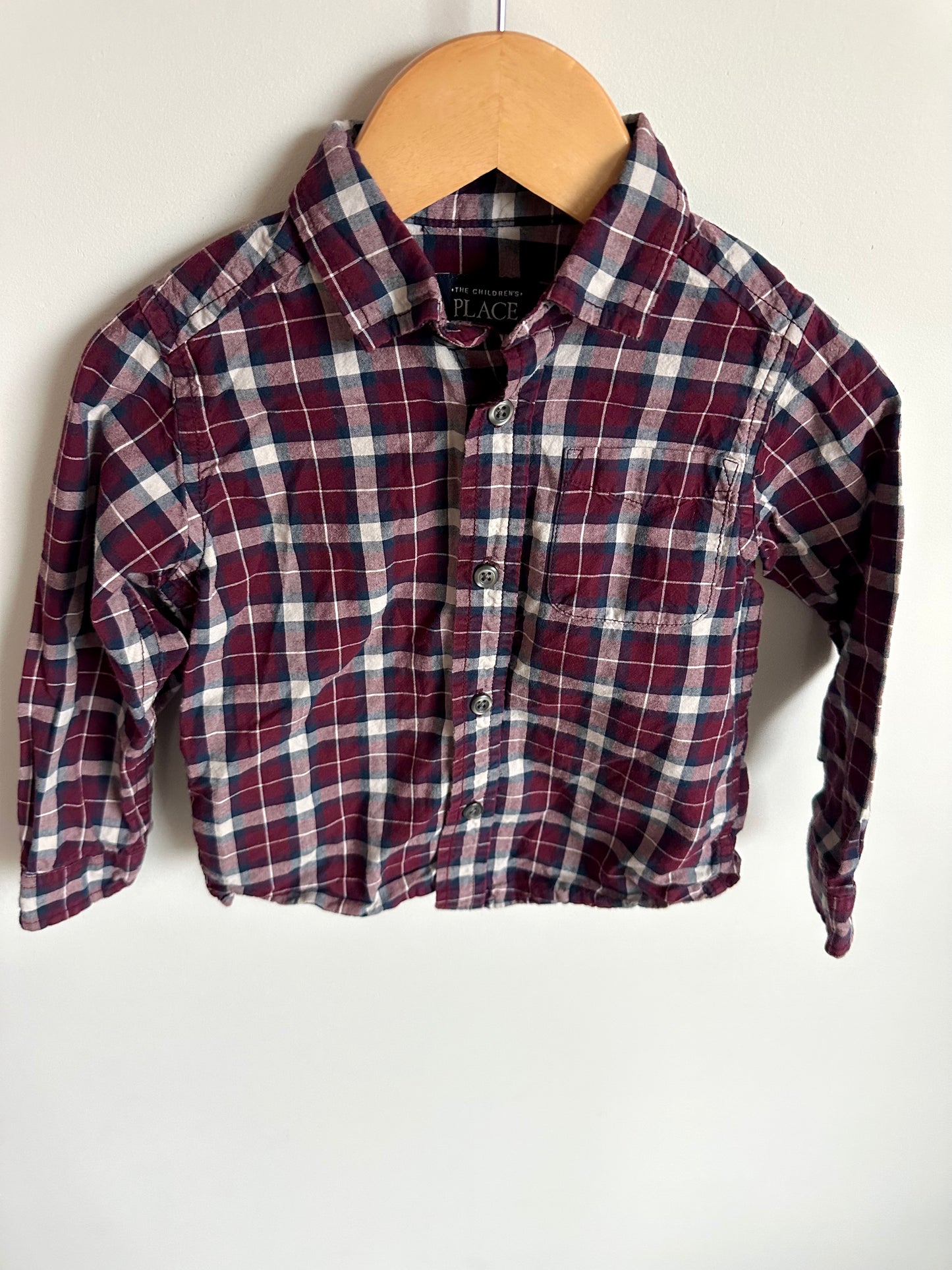 Maroon Plaid Button Up Top / 3T