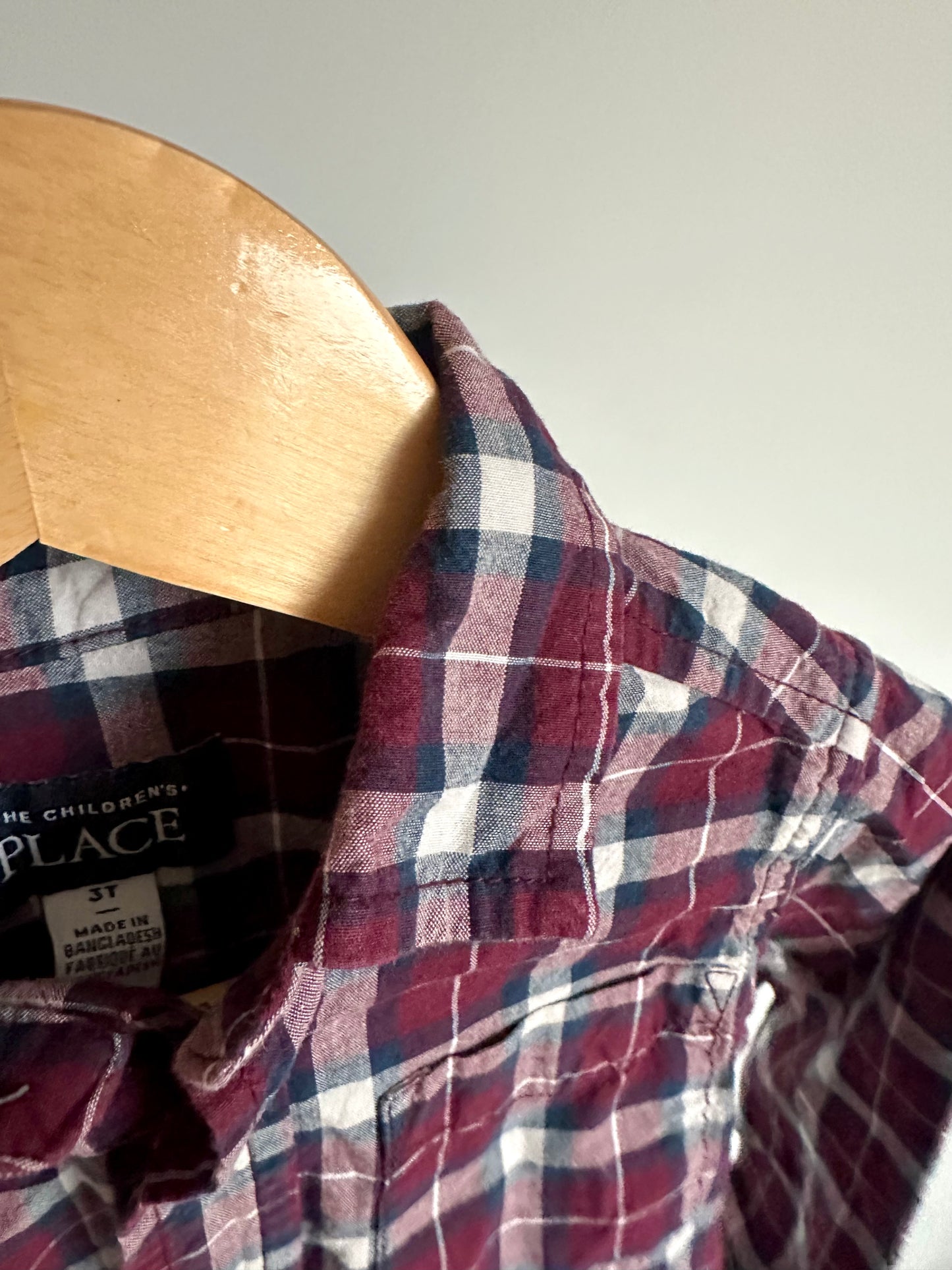 Maroon Plaid Button Up Top / 3T