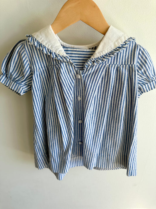 Vintage Blue Vertical Stripe Dress / 18m