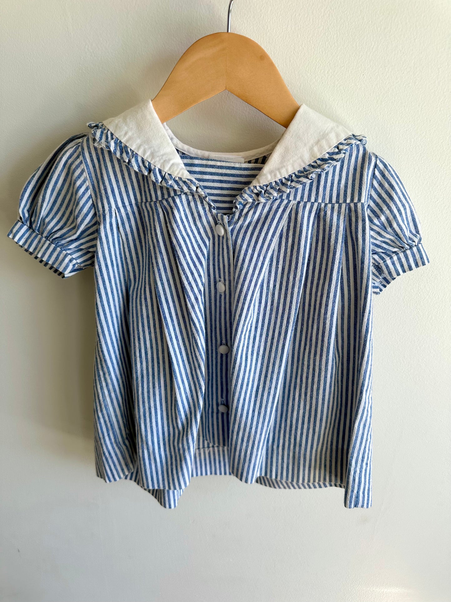 Vintage Blue Vertical Stripe Dress / 18m