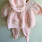 Pink Knit Bonnet, Sweater + Pants Set / 6-9m