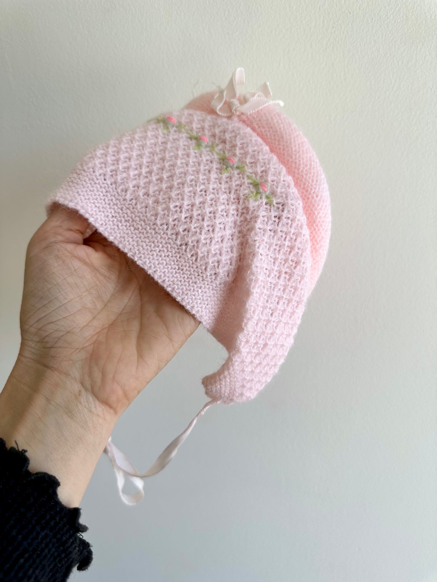 Pink Knit Bonnet, Sweater + Pants Set / 6-9m