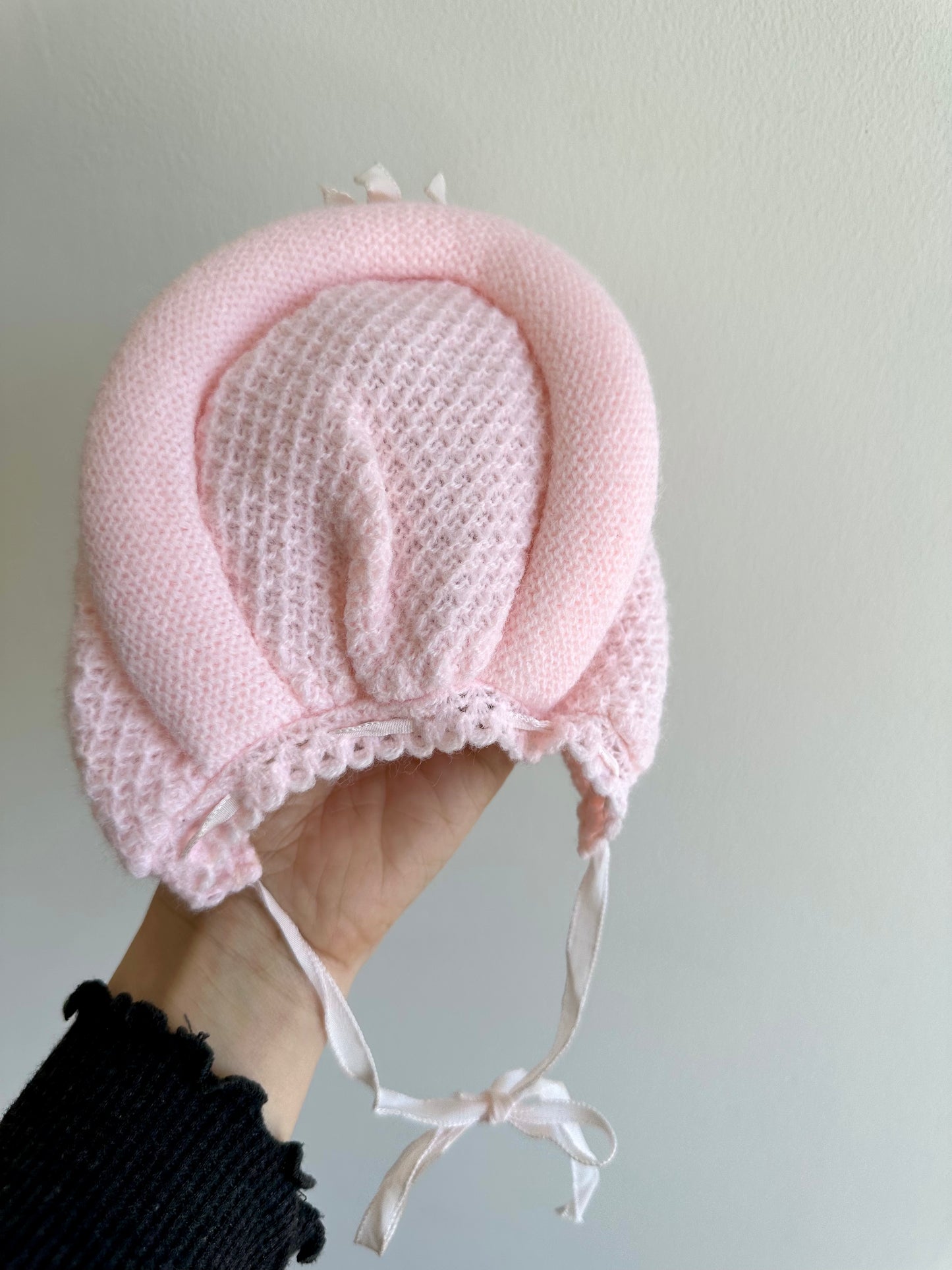Pink Knit Bonnet, Sweater + Pants Set / 6-9m
