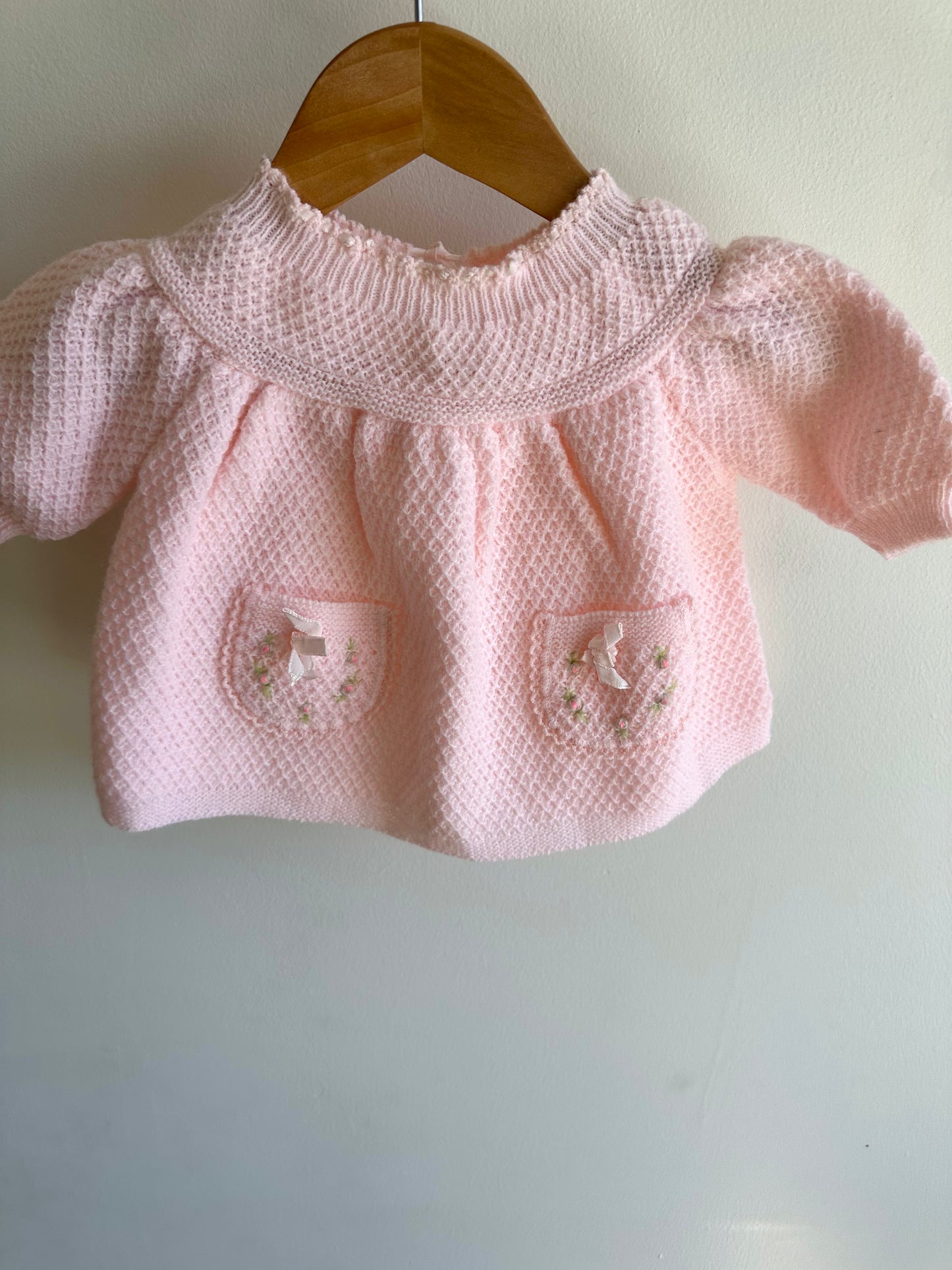 Pink Knit Bonnet, Sweater + Pants Set / 6-9m