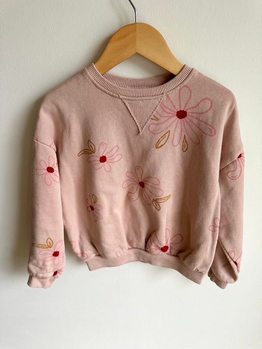 Pink Floral Crew Neck Sweater / 4-5T