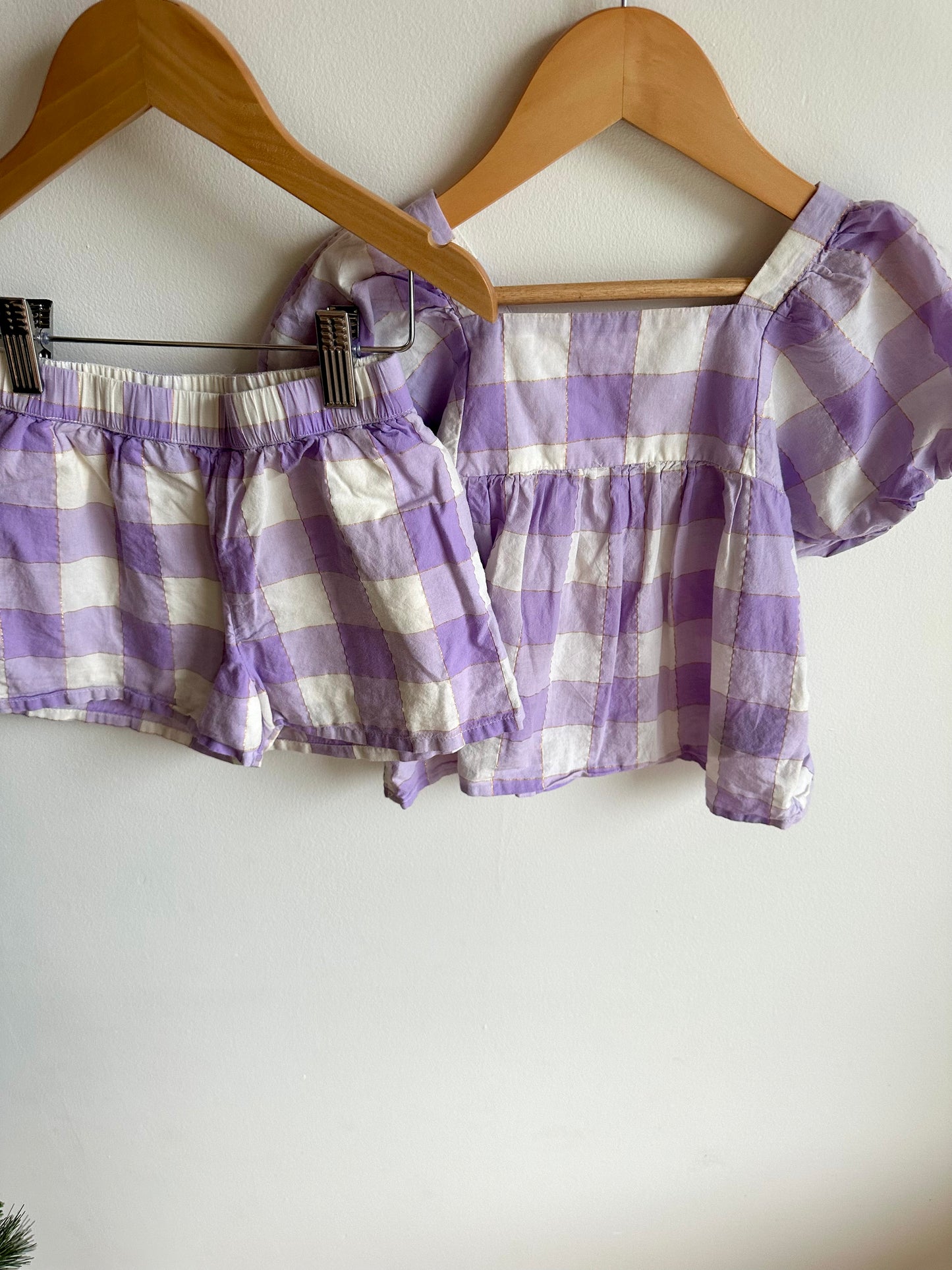 Purple Checkered Top + Shorts Set / 4 years