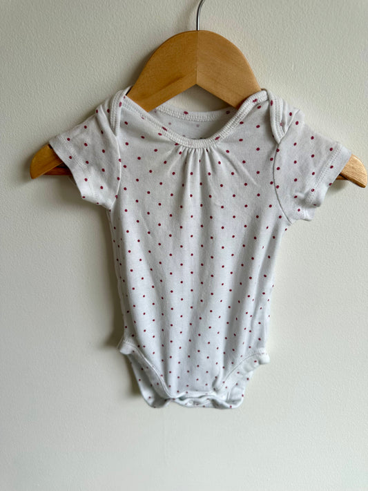 White Pink Polkadot Bodysuit / 6-9m