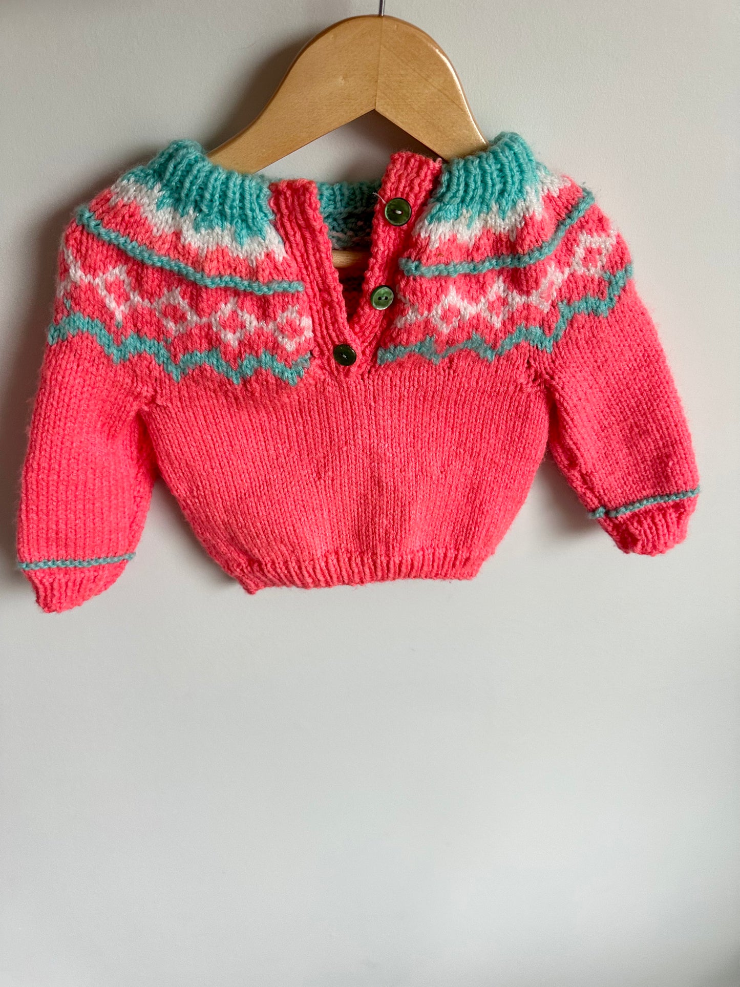Handmade Knit Pink Sweater + Hat (PLAY) / 18-24m?