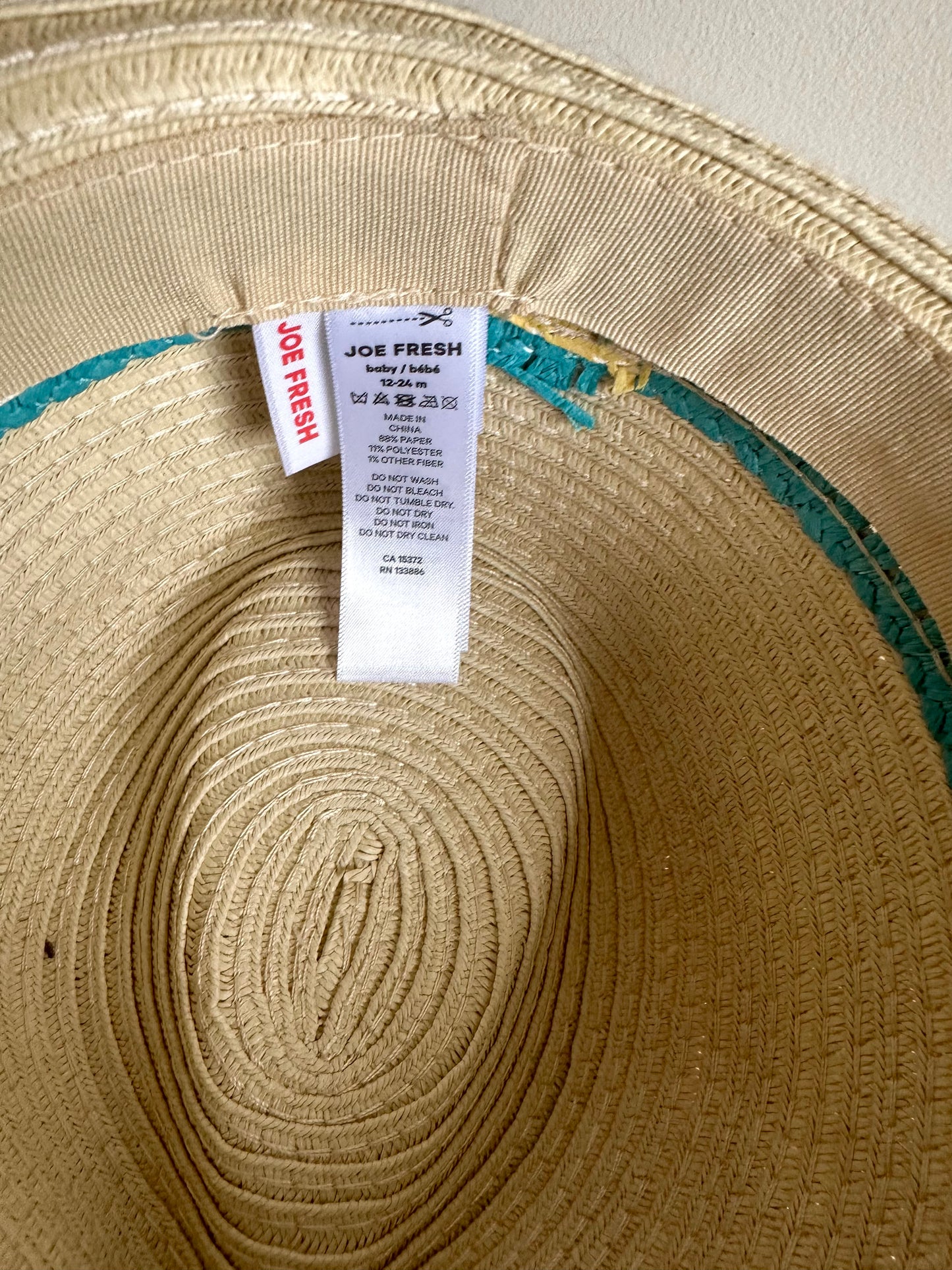 Colored Trim Straw Hat / 12-24m