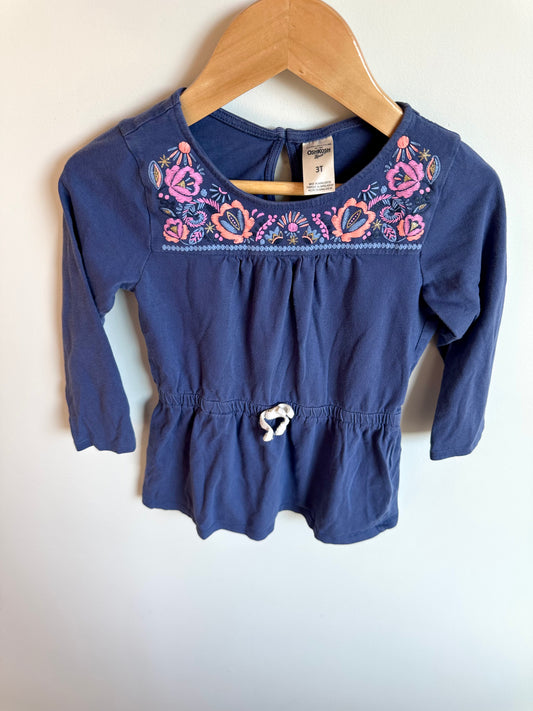Indigo Tunic Floral Neckline Shirt / 3T