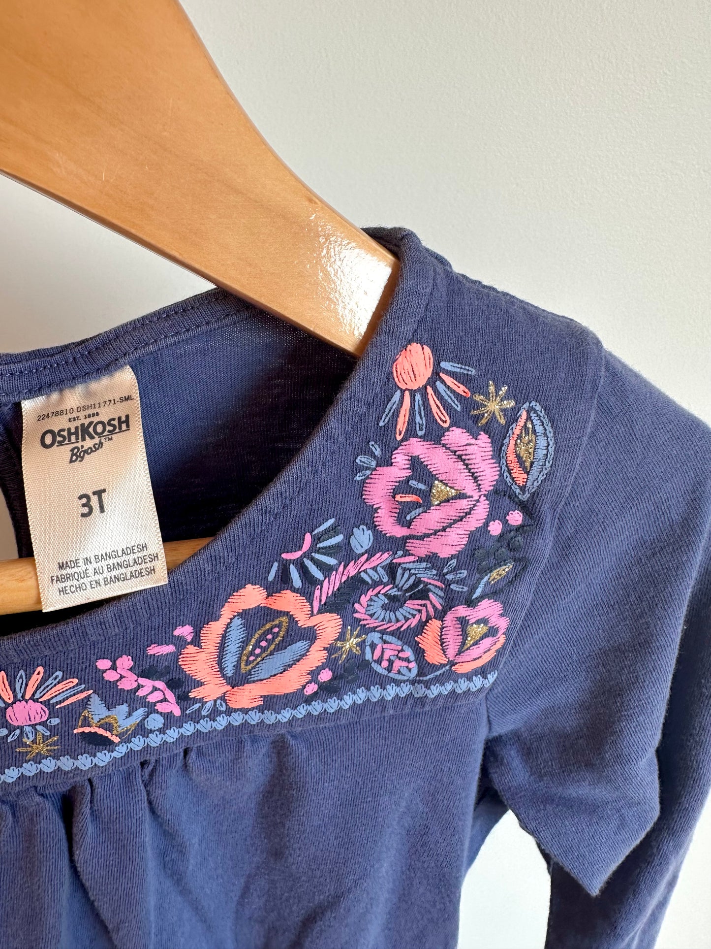 Indigo Tunic Floral Neckline Shirt / 3T