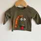 Olive Dino Zip Long Sleeve / 0-3m