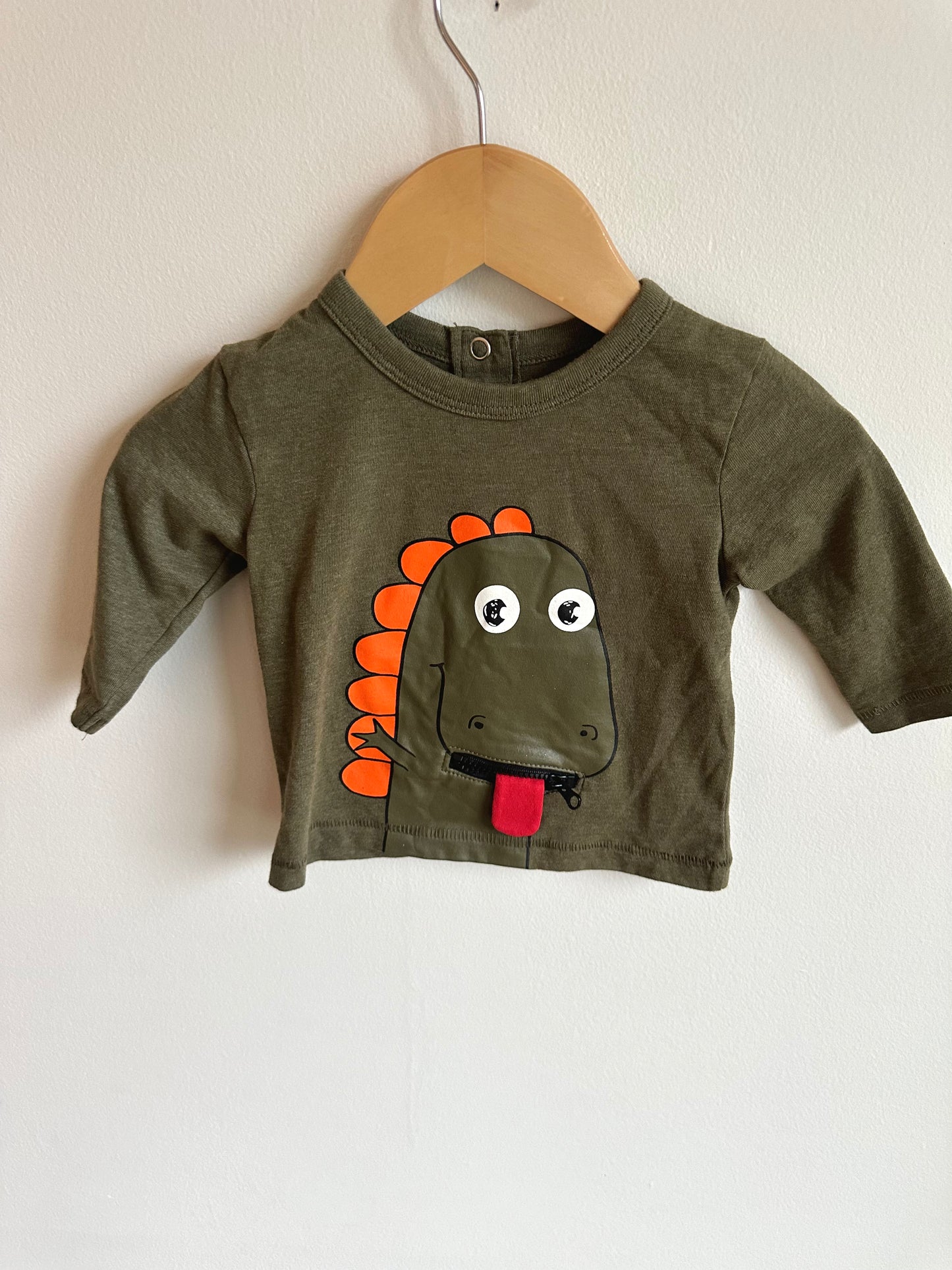 Olive Dino Zip Long Sleeve / 0-3m