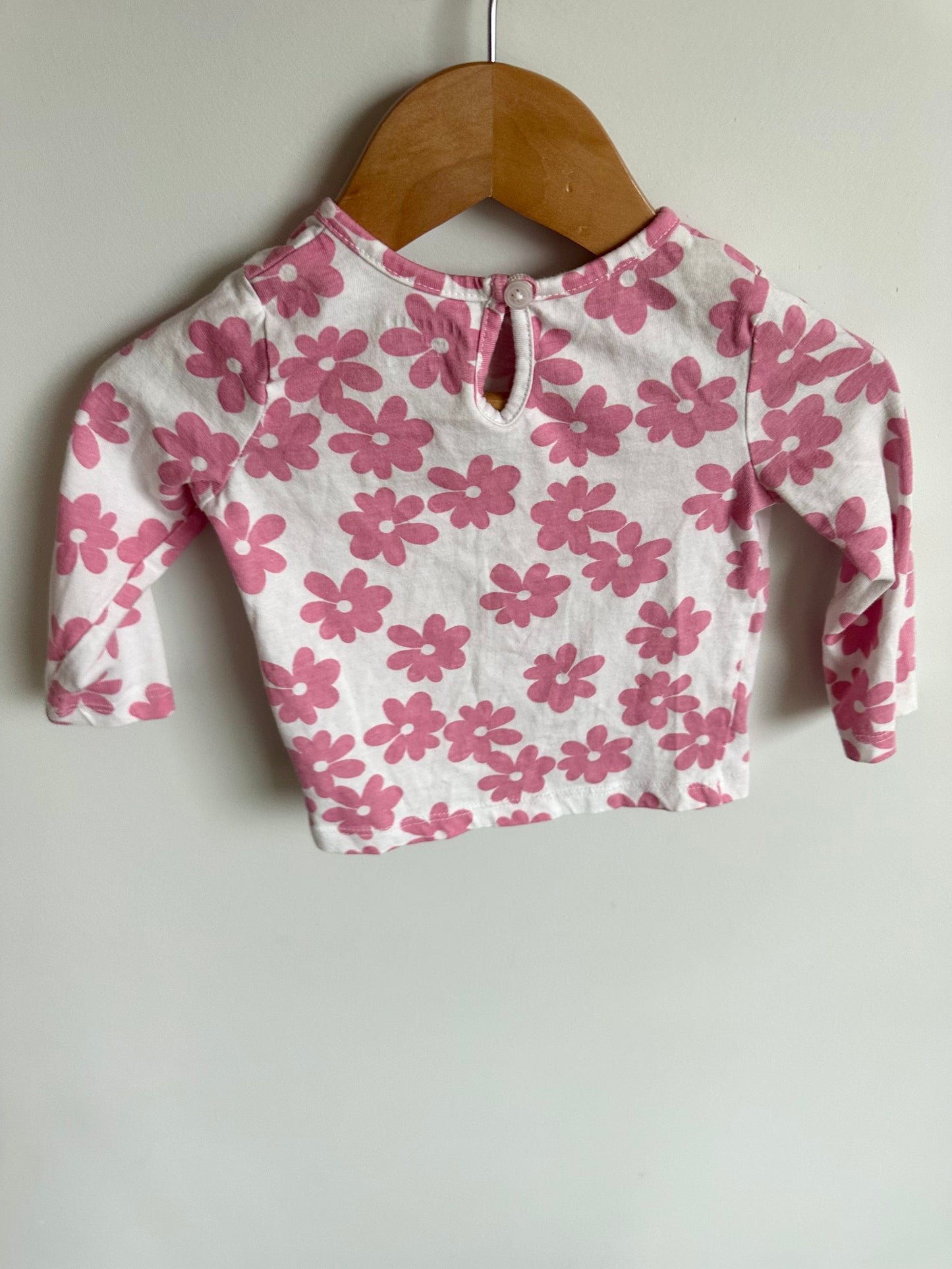 White Longsleeve with Pink Flowers / 6-12m