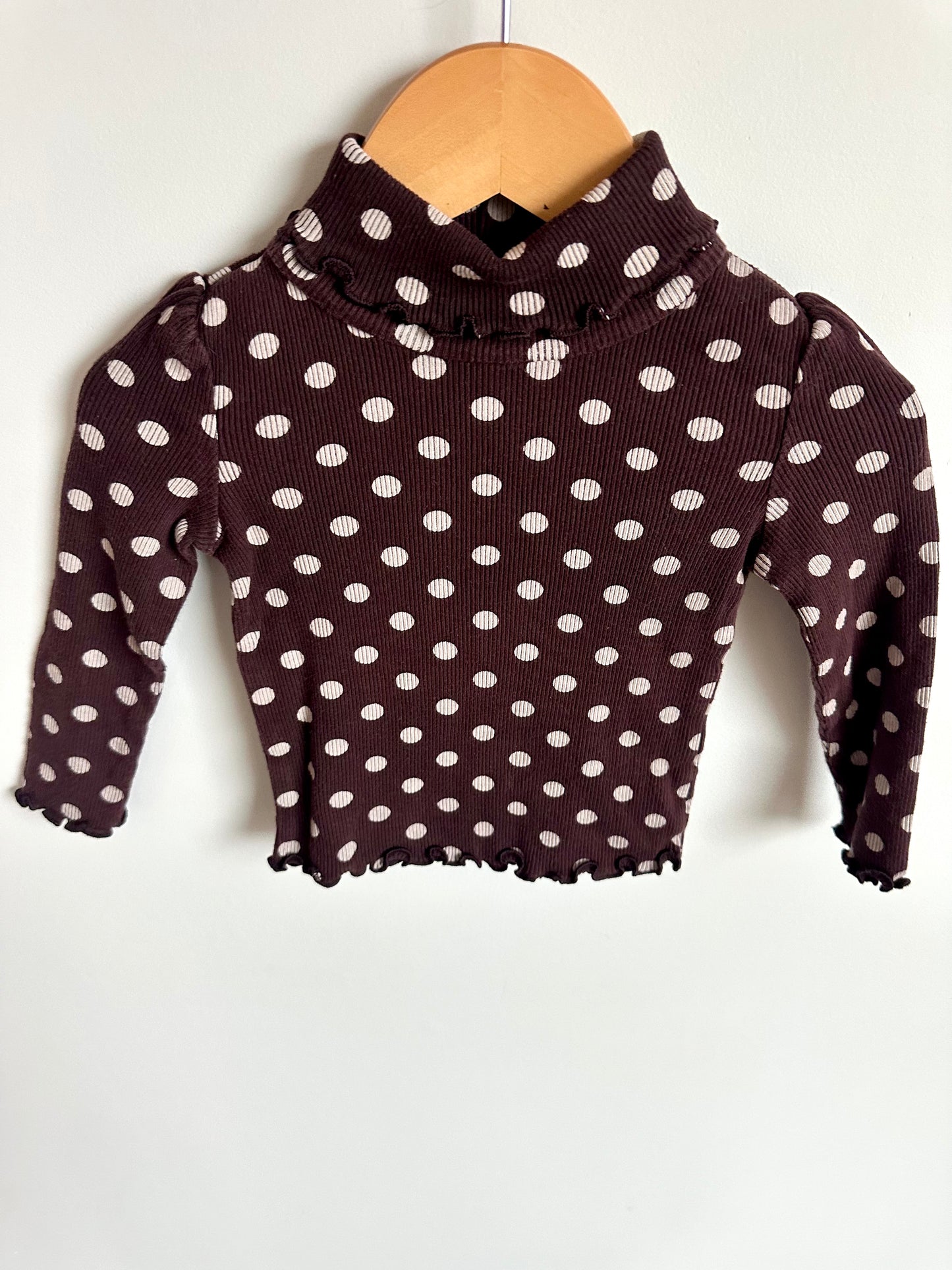 Brown Polka Dot Turtle Neck Top / 12-18m