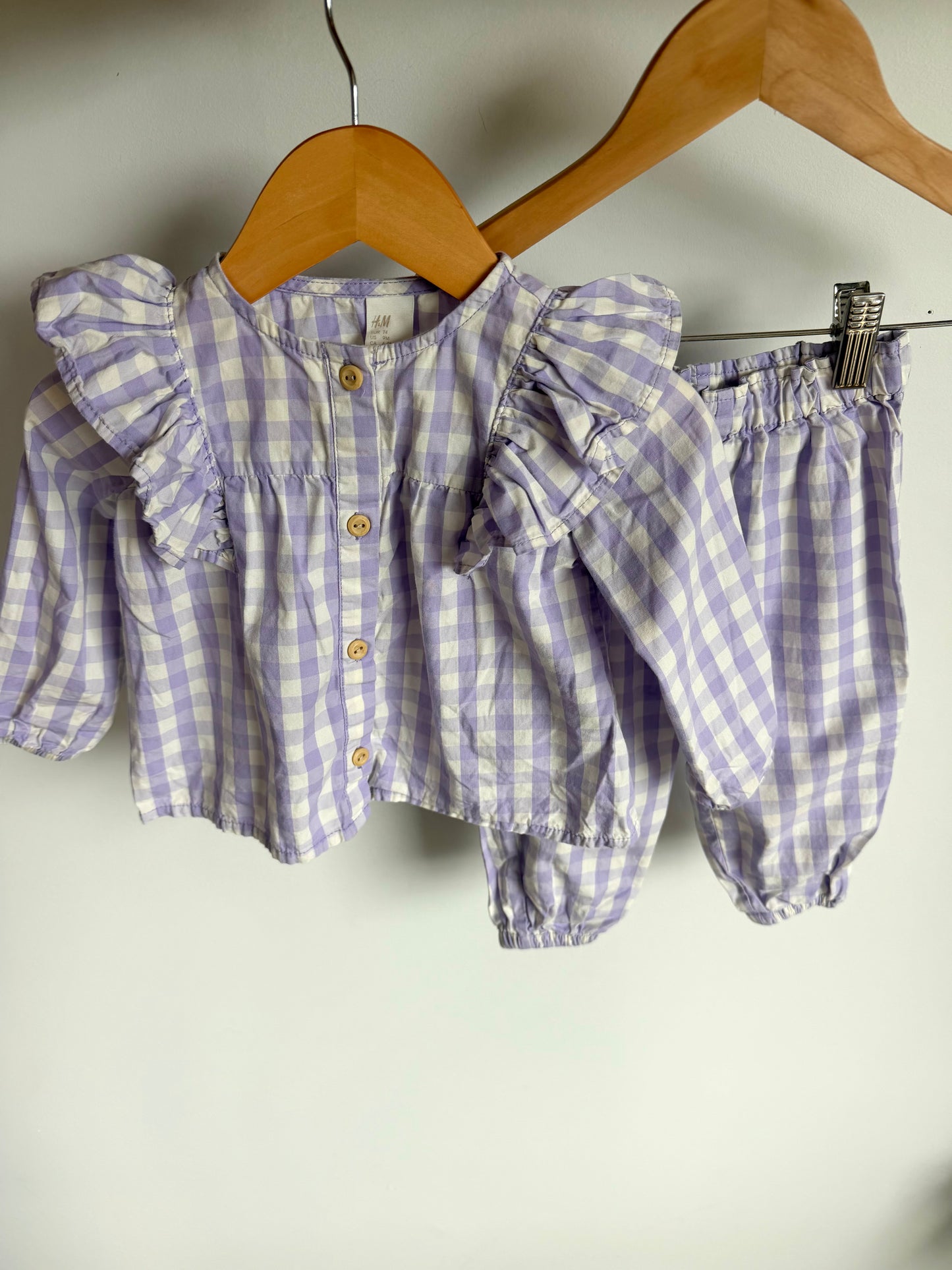 Purple Checkered Top + Pants / 6-9m