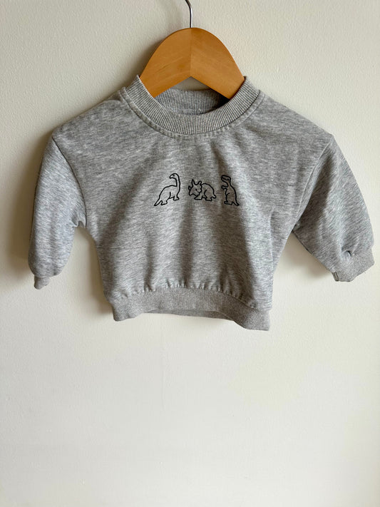 Grey Dino Embroidered Crewneck / 3-6m