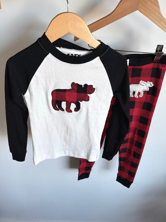 Moose Plaid PJ Set (With Tags) / 3T