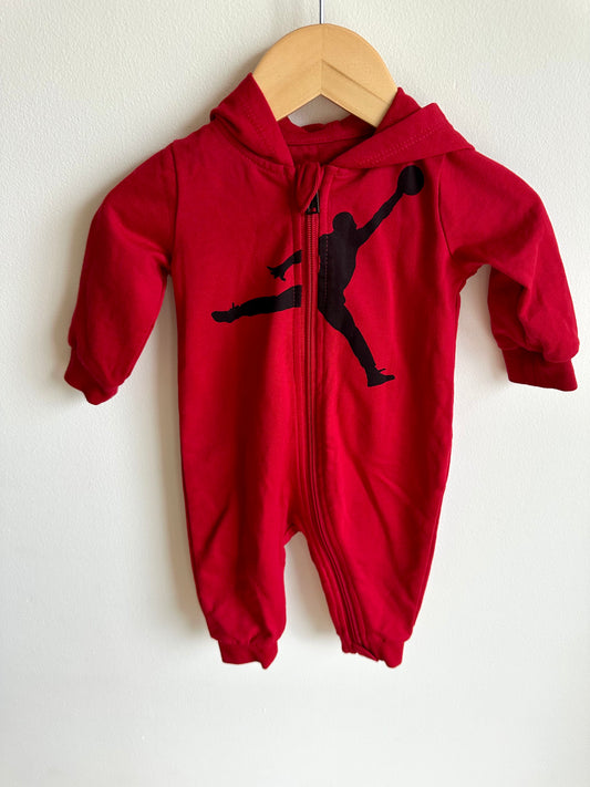 Red Jordan Zip Hooded Jumpsuit / 3-6m