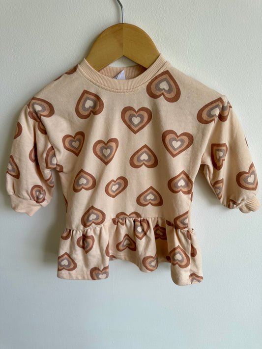 Heart Print Long Sleeve Tunic/Dress / 12m