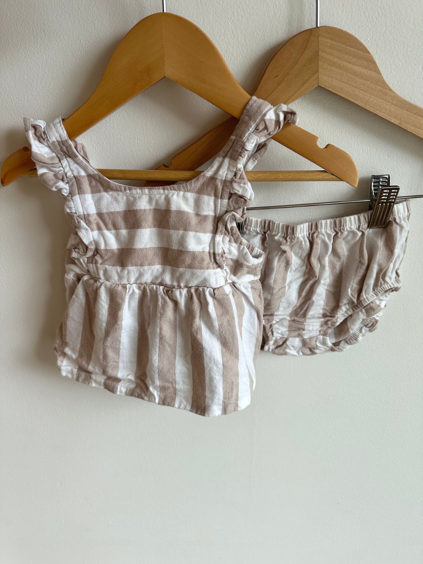 Tan White Striped Tank + Shorts Set / 6m