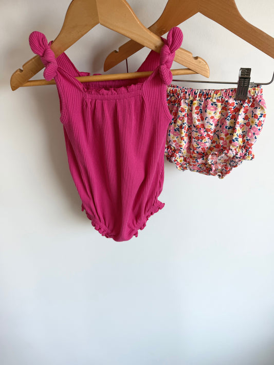 Ribbed Pink Bodysuit + Shorts Set / 6-12m