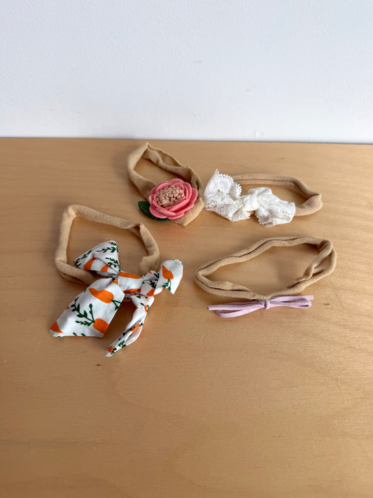 Felt Flower, Lace, Carrot, Mini Bow Nylon Headband / 0-12m