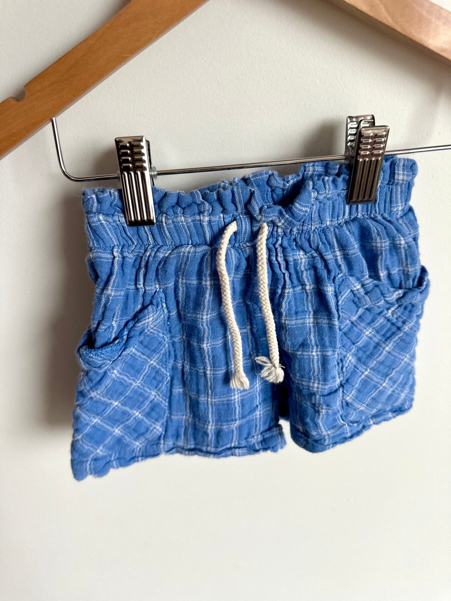 Blue Drawstring Checkered Shorts / 2T