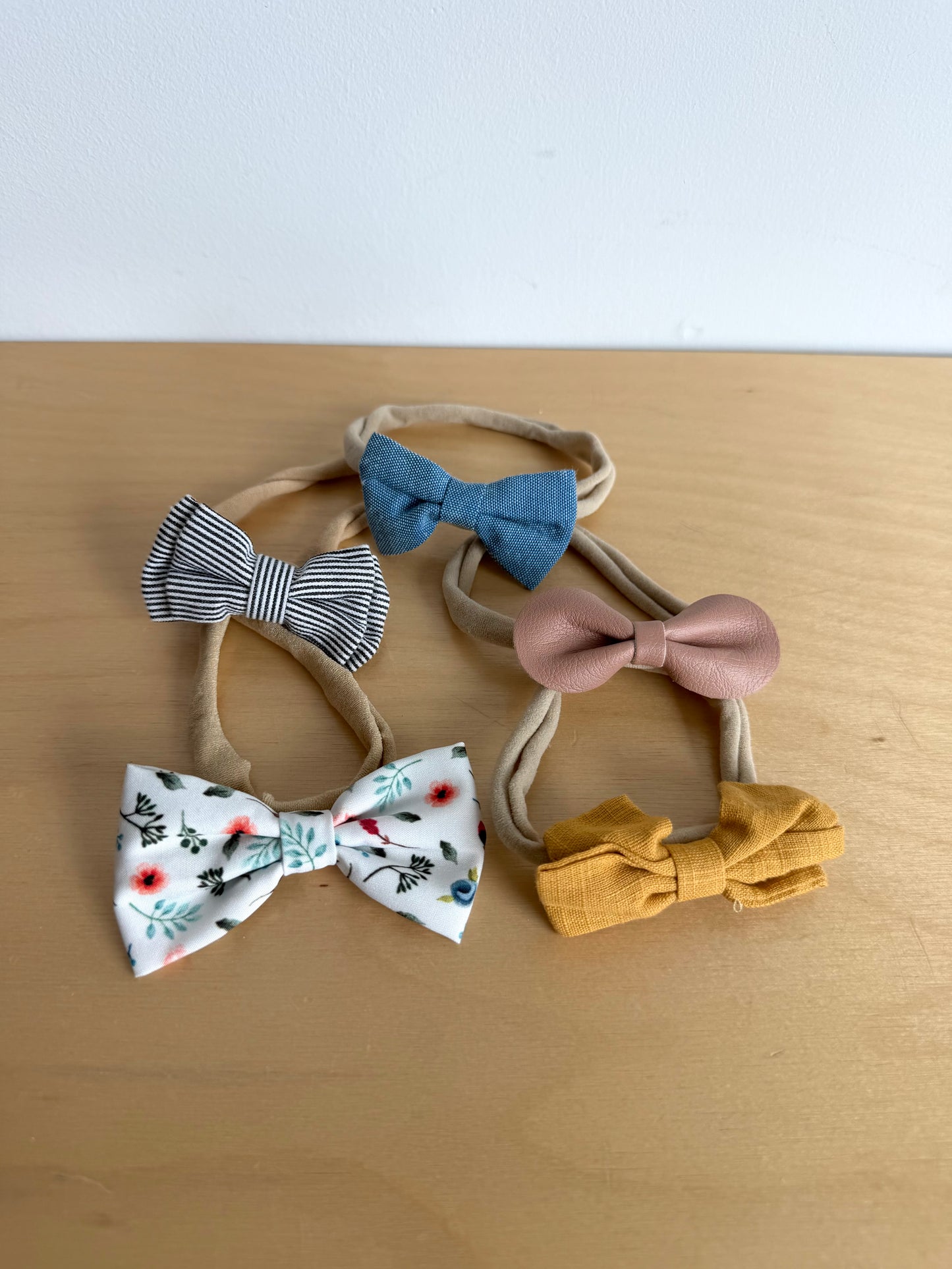Mustard, Leather, Floral, Chambray, Stripe Nylon Headband / 0-12m