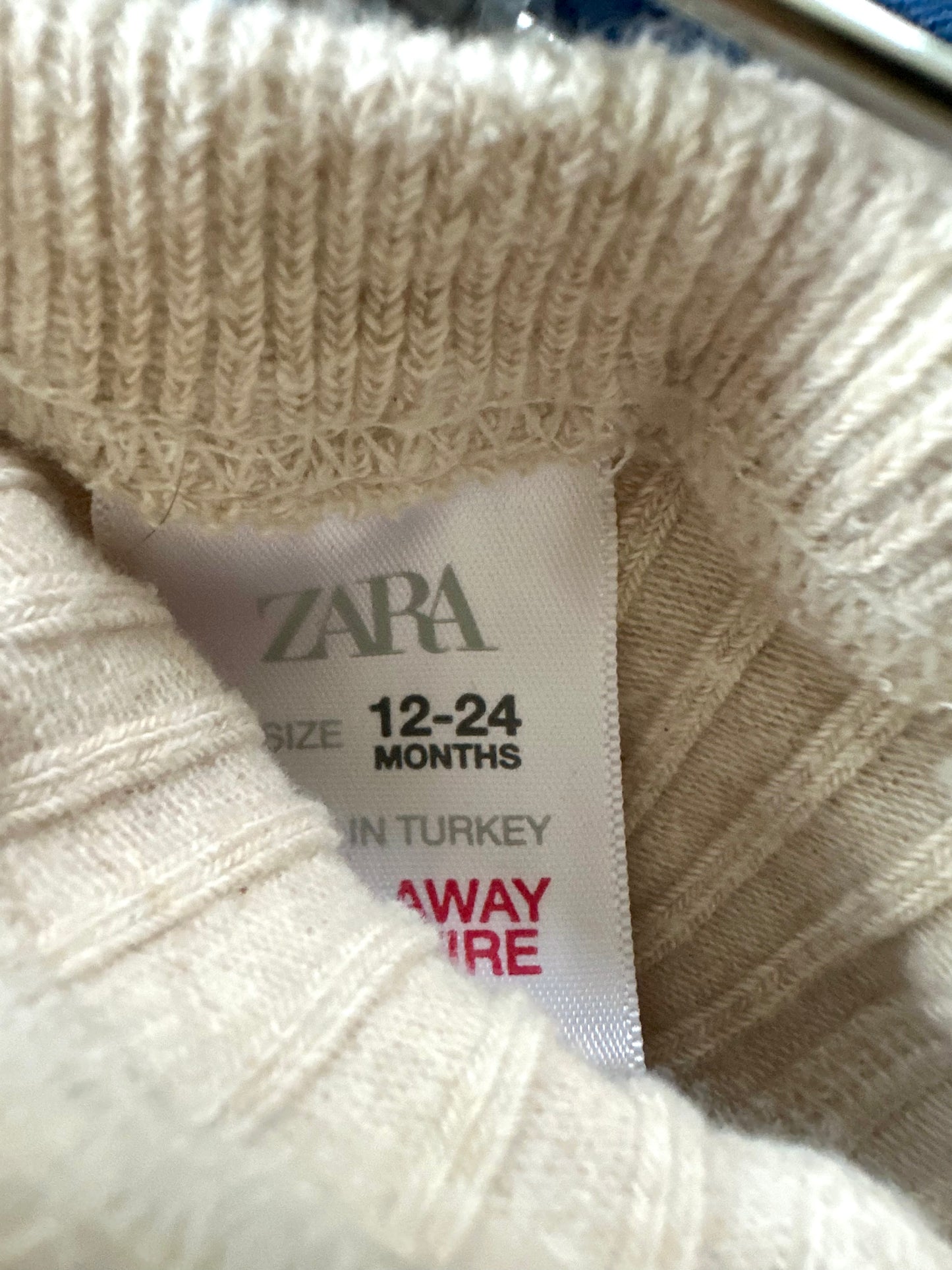 Zara Cream Ribbed Footed Tights / 12-24m