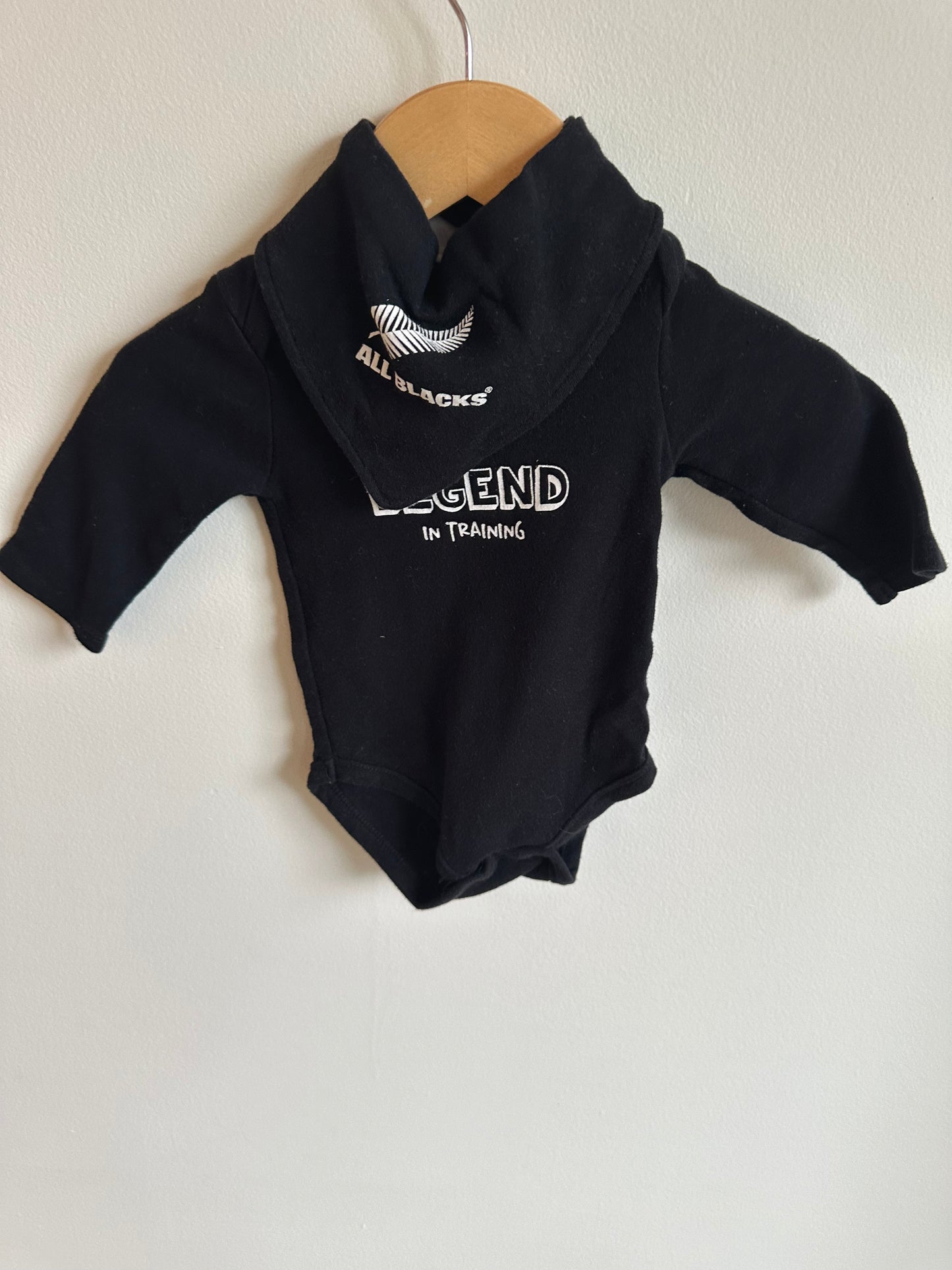 Black Legend Bodysuit with Bib / 3-6m