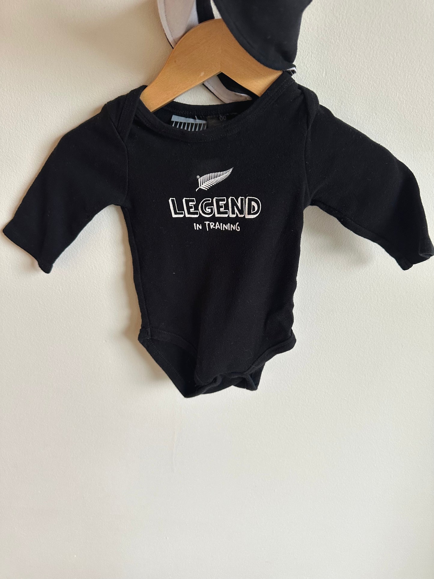 Black Legend Bodysuit with Bib / 3-6m