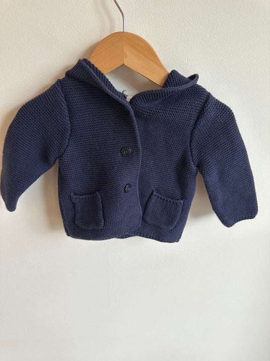 Bear Hood Navy Sweater / 6-12m