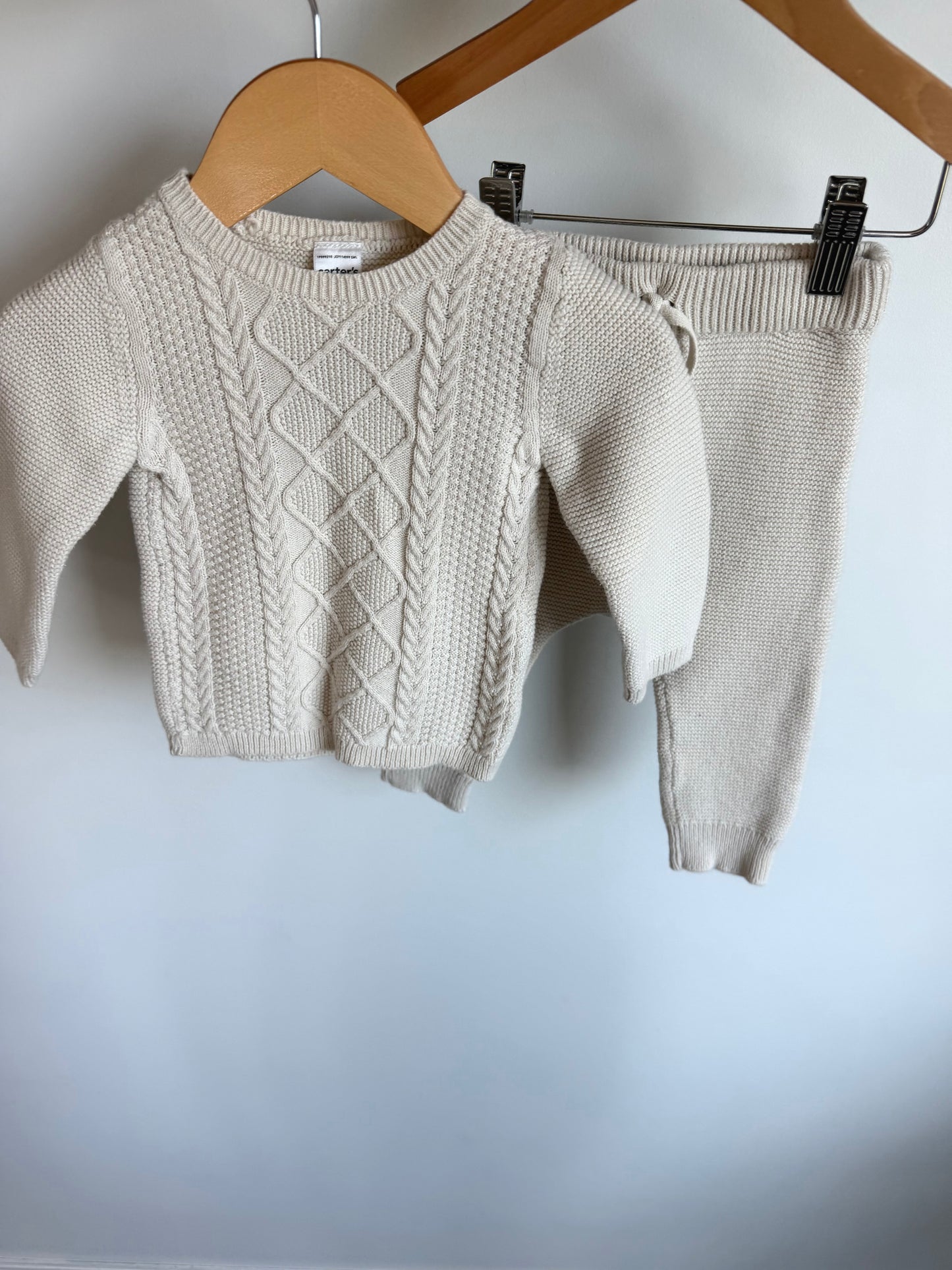 Oat Cable Knit Sweater + Pants Set / 12m