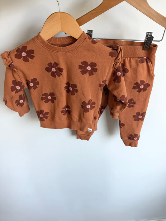 Rust Floral Sweater + Pants Set / 9-12m