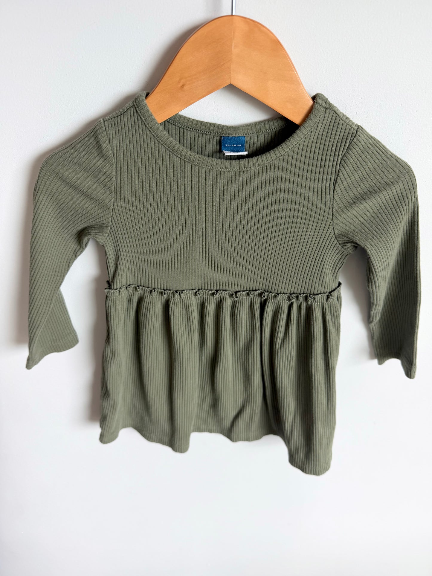 Green Long Sleeve Ribbed Dress / 12-18m