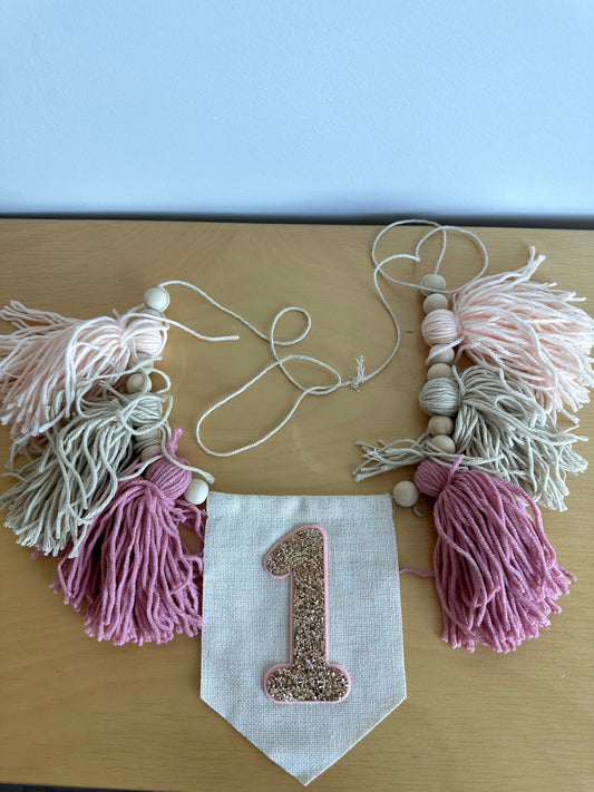 Pink 1st Birthday Banner