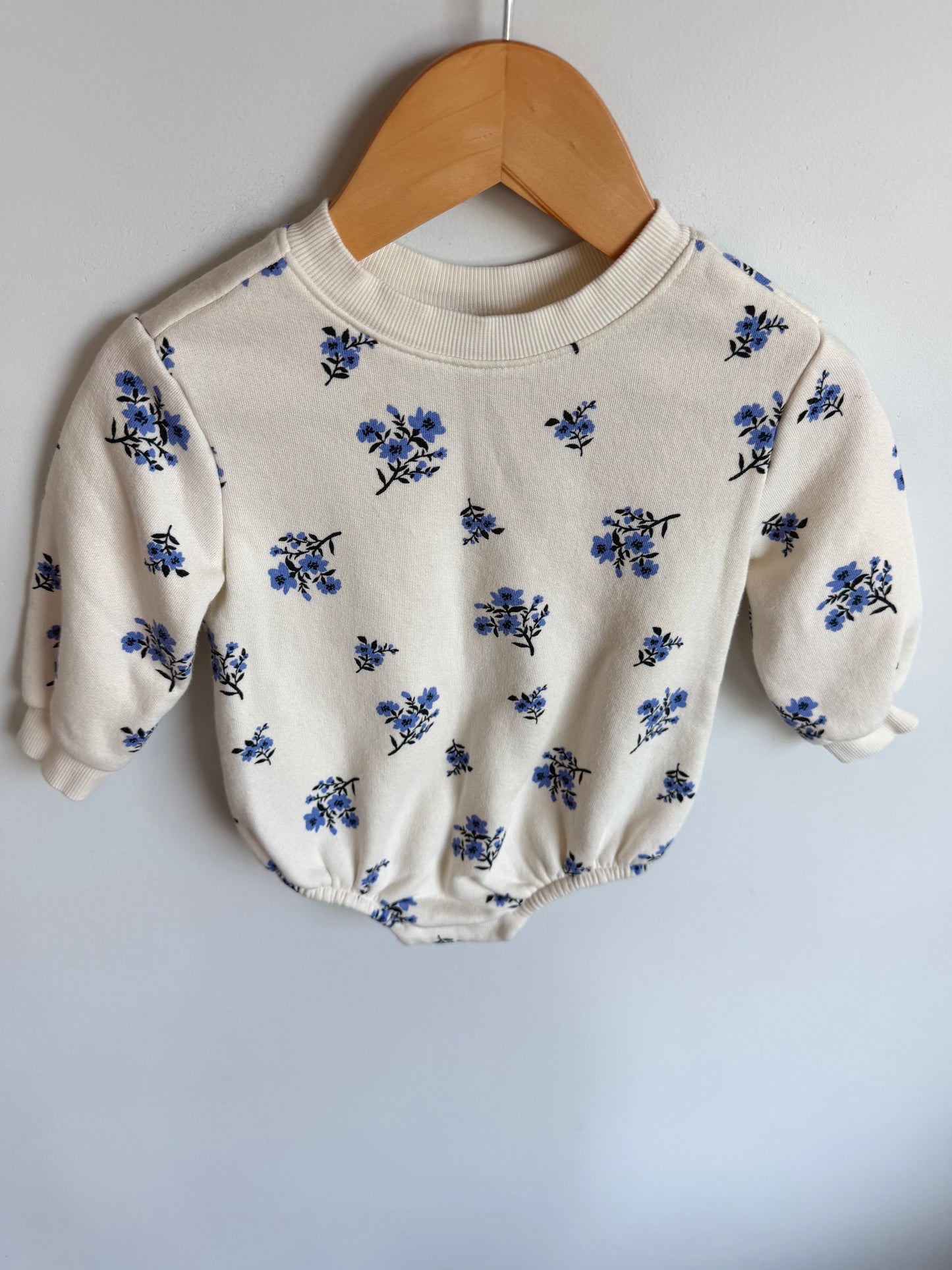 Blue Flowers Sweater Bubble Romper / 6-12m