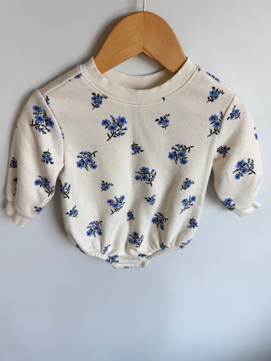 Blue Flowers Sweater Bubble Romper / 6-12m